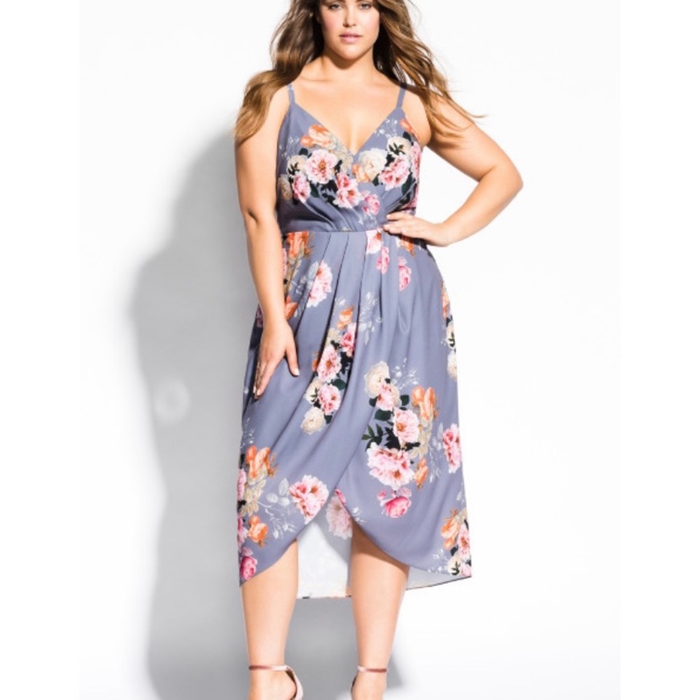 City Chic Short purple spaghetti strap Faux wrap